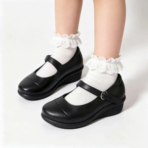 Girls fashion black shoes comfortable and breathable non-slip waterproof rubber for outdoor wear casual black shoes
