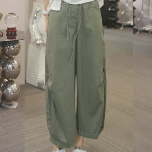 Shalldoer | Korean Style Drawstring Design Wide Leg Casual Pants Womens Loose Slimming Straight Nine Point Pants Summer New Arrival