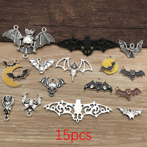 50pcs Halloween Charms – Vintage Silver Skulls Bats & Spooky Pendants for Creepy-Cute DIYs!