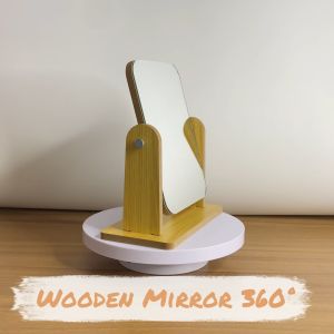 PrintYourStyle Wooden Mirror 360 Degree Portable Adjustable Table Desk Mirror Bathroom Living Room Shave Makeup Mirror