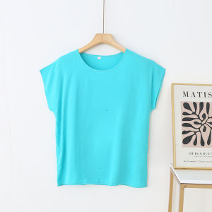 Loose Fit round Neck Cotton Silk T-Shirt Thin Large Size Mom Style Multi-Color Floral Print Casual Wear for Women over 49