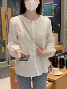 Elegant Womens Long Sleeve Shirt Loose Design Belly Covering Slimming Effect Autumn New Style plus Size Korean Commute Style