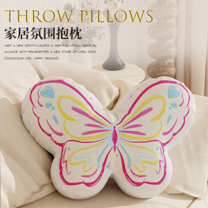 Pink Butterfly Pillow Cute Nap Pillow Office Sofa Decor Super Soft Short Plush Filling Pearl Cotton Filled Home Decorative Cushion