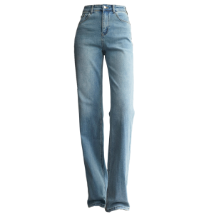 Retro Stretchy Thick Denim Jeans High Waist Slim Straight Leg Extended Length Elastic Casual Ladies Cotton Blend Trousers