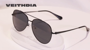 【With Box】VEITHDIA 8259 Mens Sunglasses Vintage Stainless steel Polarized Classic UV400 Lens Outdoor Driving Glasses