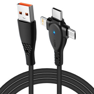 3 IN 1 USB Cable 120W USB Charging Port to For IOS/Micro/Type-C Mobile Phone Charging Cable LED Light Universal multi-function