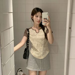 Plus Size Shoulder Short Sleeve T-shirt Womens Summer New Arrival Plus Size Ladies Tummy Hiding Fat Hiding Slimming V-Neckline Stylish Raglan Sleeve Tops