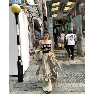 DULA Cool Casual Style Womens Low Waist Wide Leg Workwear Trousers Summer Loose Fit Casual Pants Korean Version Folded Hem