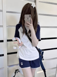 Summer New Style College Wind JK Sports Suit Set Womens Short Sleeve Gymnastics Uniform Shorts Two-Piece Set Cotton Material