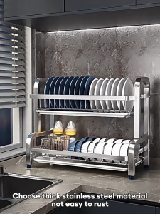 BMZAR 304 Stainless Dish Rack Kitchen Drainer Pates Organizer Storage Draining Racks Comes Tray