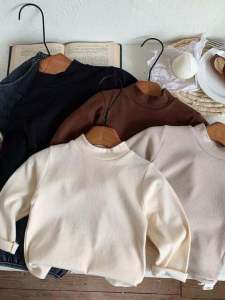 Áo Sơ Mi Trẻ Em Mùa Thu Đông Mới Màu Trơn Cổ Cao Thường Ngày Cho Bé Trai Áo Phông Trẻ Trung Thoải Mái Vải Polyester