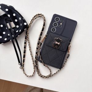 Bear Wallet Strap Case for Samsung Galaxy S26 Ultra S25 FE S21 S22 S23 S24 Plus Card Crossbody Lanyard PU Leather Fashion Cover