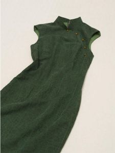 Young Womens Green Cheongsam Dress New Chinese Style Small Audience Design Commute Korean Style Slim Fit Silk Dress