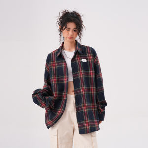 BWKA | Color Blocking American Retro Check Shirt Relaxed and Lazy Fit Spring and Autumn Season Mens and Womens