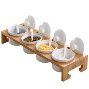 Creative Ceramic Seasoning Jar Set Three-Piece Kitchen Utensils Salt And Sugar Canister Pepper Canister with Rack Home Use