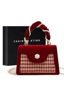 Chinese-style Velvet Red Wedding Handbag and Crossbody Bag