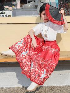 Red Chinese Style Girls Cheongsam Set New 2025 Spring Summer Autumn Girls Skirt Top Ensemble Childrens Hanfu Clothing