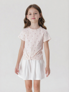 Marc&Janie | Strawberry All-Over Print Tied Girls Short Sleeve T-Shirt