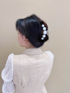 กิ๊บติดผมรูปฉลามขนาดใหญ่สไตล์เกาหลี ประดับมุกสีตัดกันแบบเรียงลำดับ กิ๊บติดผมแบบเรียบง่ายสำหรับที่หลังศีรษะ