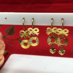 ต่างหูงานดิบทองเหลืองแบบเกี่ยวรูปโบว์ห้อยหัวใจ ทองระย้า ต่างหูเกี่ยว งานแฟชั่น งานดิบไม่ได้ชุบ ทองเหลืองโบราณ พร้อมส่ง