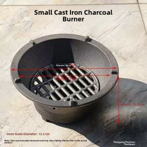 Traditional Cast Iron BBQ Grill Stove Tea Boiler Heating Full Set Outdoor Camping Travel Supplies Wood Charcoal Fuel Stainless Steel Grill Net
