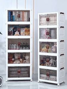 PORMA Foldable Storage Cabinet Installation-free Plastic Multi-layer with Magnetic Suction Door Multifunctional Organizer Cabinet