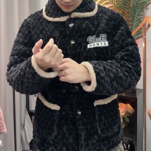 Pajamas Winter Three-Layer Thick Quilted Fleece-lined Thermal Flannel Plus Size round Neck Outwear Couple Homewear Suit