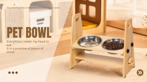 Adjustable Elevated Dog Bowls Bamboo Pet Feeder Raised Cat Dog Food Water Station with 2 Stainless Steel Bowls