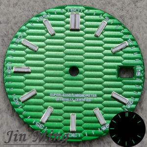 High Quality 28.5mm Dial Fit Watch Luminous Green Date Window Silver Black Blue Aseptic Design with NH35 NH36 4R 7S Movements