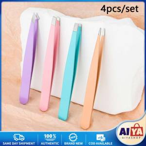 4Pcs Eyebrow Tweezer With Bag Hair Beauty Fine Hairs Puller Stainless Steel Slanted Brow Clips Removal Makeup Tools
