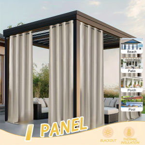 1pc Imitation linen Waterproof Outdoor Curtain 100% Blackout Drapes with Top Grommets Curtains for Patio Yard Porch Privacy