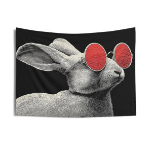VIKAMA Gương Đỏ Thảm Thêu Hình Thỏ Vintage Vui Nhộn Vải Polyester Vải Nền Cho Phòng Khách Phòng Ngủ Trang Trí Lối Vào