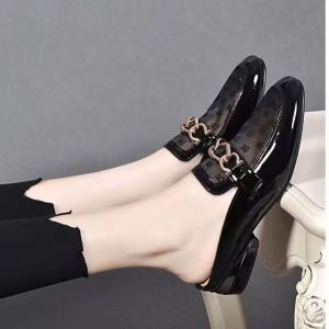 Hot Sale Special Offer Womens Leather Toe Covering Sandals Summer Outdoor Wear Mesh Hollow out Coarse Heel Slip-On Shoes
