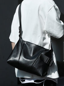 Mens Large Capacity Sports Crossbody Bag Single Shoulder Bag Casual Street Style PU Leather Backpack for Youth with Phone Pocket