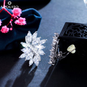 SEQUITO Exquisite White Gold Plated Jewelry Pave Setting Marquise Cut AAAAA Cubic Zirconia Creative No Ear Hole Clip Earrings Bridal Wedding Clothing Accessories SE867