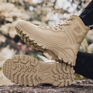 ORNGMALL รองเท้าปีนเขากันน้ำ-รองเท้าบูทคอมแบตทหารผู้ชายทรงสูงระบายอากาศได้ดีพื้นรองเท้ากันลื่นและทนต่อการสึกหรอขนาดพิเศษ39-47