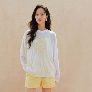 INMAN | White Printed Short Sleeve Women T-Shirt Loose Round Neck