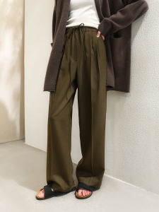 Miccbeirn | กางเกงขายาวทรงตรงผ้าขนสัตว์ผสม 50% ทรงลำลองสำหรับผู้หญิงในฤดูใบไม้ร่วงและฤดูหนาว กางเกงขายาวทรงตรงเอวยางยืดทรงสลิมฟิต