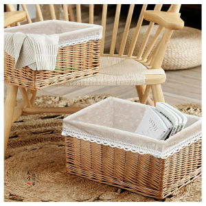 Rattan Woven Storage Basket Japanese Style Dirty Clothes Cosmetic Toy Organizer Large Size Household Desktop Arrangement Box