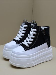 Womens High Top Shoes 14CM Heightened Ultra High Heels 12CM Thick Bottom Casual Board Shoes Comfortable round Toe T-Strap