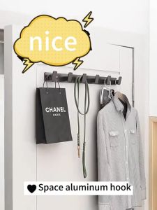 Gantungan Baju Pintu Bor Bebas Aluminium Plastik Tebal Pakaian Pintu Kait Dinding Gantungan Penyimpanan Kamar Mandi Toilet Rak Gantung Hook 4 5 6 8 Kait Abu-abu