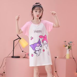 Sanrio Summer Girls Nightdress nipis lengan pendek kanak-kanak Kuromi Melody pajamas bayi separuh lengan gadis Summer dress home wearwear