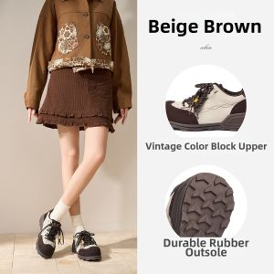 Josiny | Warm Thick Heel Brown Leather Shoes
