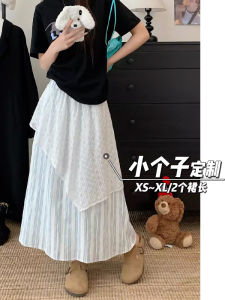 Váy Chữ a Cạp Cao Kẻ Sọc Ren Dài Vừa Phải Cho Nữ Mùa Hè 150cm Nhỏ Không Đều Thon Gọn