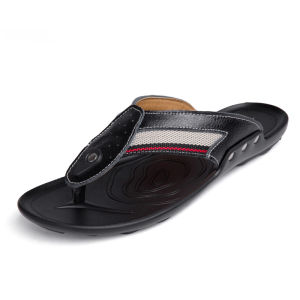 Mens Flip Flops Genuine Leather Luxury Slippers Beach Casual Brand Summer High Quality Sandals Summer for Men Fashion Shoes