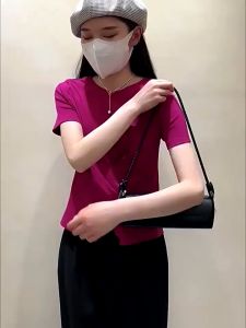 🔥[C299] Áo len Montoghi Dệt kim TĂM LẠNH VẠT NHỌN tay ngắn kiểu XOẮN CHÉO Quảng Châu - kholenqc