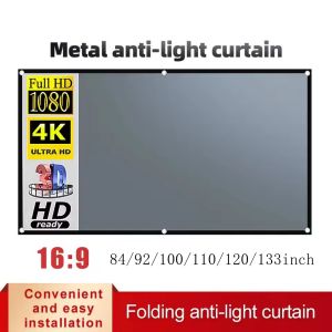 Gray Projector Screen Simple 16:9 Anti-Light Curtain 60/72/84/100/110/120/133/150 Inches Home Outdoor Office Portable 3d HD