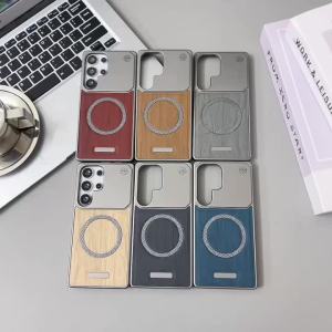 For Magsafe Magnetic Luxury Solid Color Wood Grain Not Bordered Aromatherapy Phone Case For Samsung S25 Ultra S23 S24 Ultra