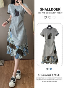 Shalldoer | Unique Casual Style Short Sleeve T-Shirt Dress Womens Loose Fit Summer Fashion Slimming High Waist Asymmetrical Dress