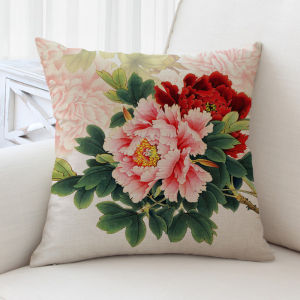 New Chinese Style Peony Flower Rosewood Sofa Living Room Pillow Cover Cored Chinese Style Cushion Bedside Cushion Large Backrest Cushion
